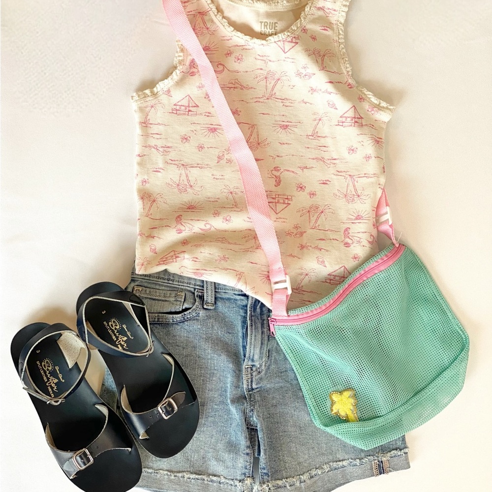 Kids True Craft Cream Tropical Tank Top w/ Pink Print & Ruffle Trim Size 8 - Picture 9 of 9